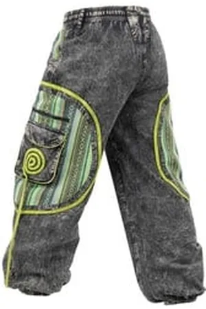 Kunst und Magie Cargohose Stonewashed Cargohose Hippie Goa Cargo Hose Pluderhose Haremshose Bunt grün|schwarz S/M