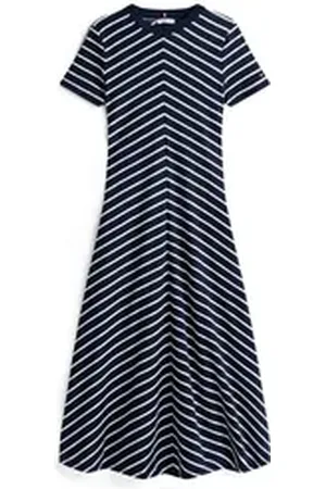 Tommy Hilfiger Midikleid MODERN F&F MIDI DRESS mit Logostickerei, mit Teilungsnähten blau L (40)