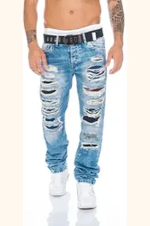 Cipo & Baxx Regular-fit-Jeans Herren Jeans Hose im Destroyed Look mit farbigen Stoff unterlegt Destroyed Look mit farbigen Stoffunterlegungen 40