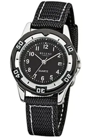 Regent Quarzuhr Kinder-Armbanduhr schwarz Analog, (Analoguhr), Kinder Armbanduhr rund, klein (ca. 29mm), Textil, Stoffarmband schwarz