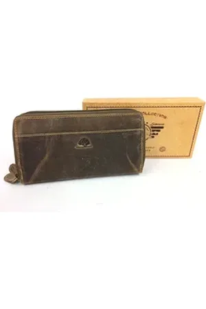 Greenburry Geldbörse Damen Geldbörse Vintage Leder Doppel-Reißverschluss RFID-Schutz braun