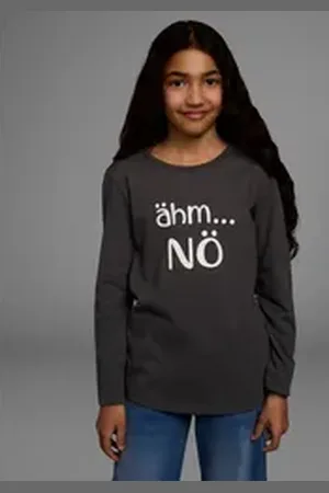 Kidsworld Langarmshirt ähm ...NÖ Langarm, taillierter Schnitt, mit Statements und Sprüchen grau 152/158
