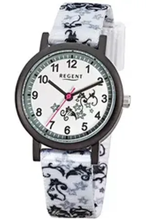 Regent Quarzuhr Kinder-Armbanduhr weiß Analog F-728, (Analoguhr), Kinder Armbanduhr rund, klein (ca. 29mm), Textilarmband weiß