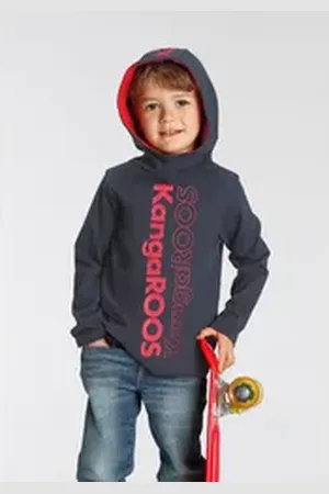 KangaROOS Kapuzenshirt Kleine Jungen Langarm, Basic-Passform, bedruckt, aus 100% Baumwolle blau 140/146