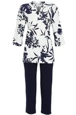 CHERIE LINE Chérie Line Pyjama mit 7/8 Hose und Oberteil in Tunika-Form (2 tlg) exklusives Dessin blau 44