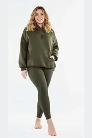 DKaren Freizeitanzug Hausanzug Jogginganzug Leggings Gerippt und Fleece Kapuzenpullover (Set, 2-tlg., Kapuzenpullover + Leggings), Großer Kapuze Baumwolle braun XS-34