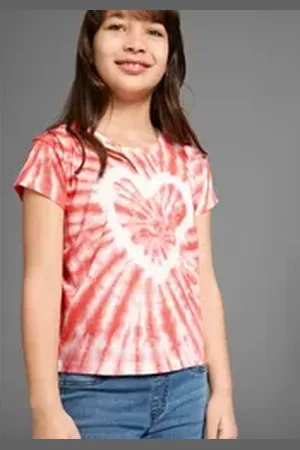 Kidsworld T-Shirt Herz Batik Kurzarm, gerade Passform, vielseitig gemustert rosa 128/134