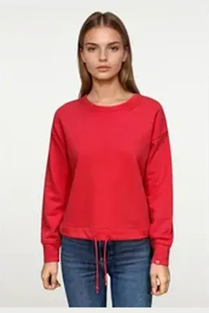 Frieda & Freddies Longsleeve Sweat-shirt mit Label-Applikationen rot 36