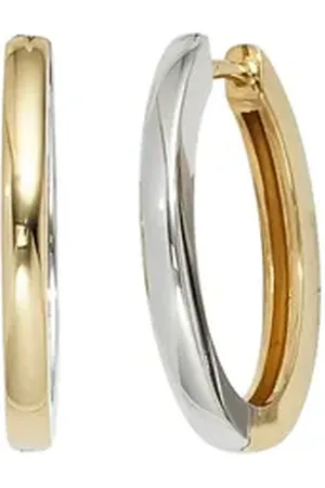 Jobo Paar Creolen, oval 585 Gold bicolor gelb|goldfarben