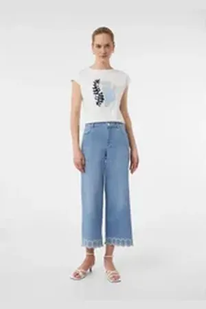 Comma, Comma 7/8-Jeans Jeans-Culotte im Loose Fit mit Stickerei am Saum blau 42/REG