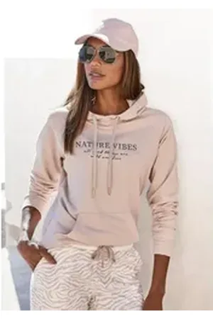 Lascana Hoodie mit Kängurutasche, Loungeanzug beige 40/42
