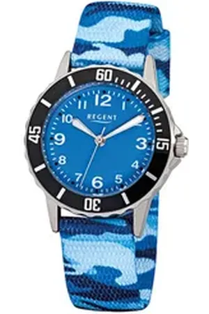Regent Quarzuhr Kinder-Armbanduhr blau Analog F-940, (Analoguhr), Kinder Armbanduhr rund, klein (ca. 29mm), Textil, Stoffarmband blau