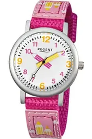 Regent Quarzuhr Kinder-Armbanduhr pink Analog F-730, (Analoguhr), Kinder Armbanduhr rund, klein (ca. 29mm), Textilarmband lila