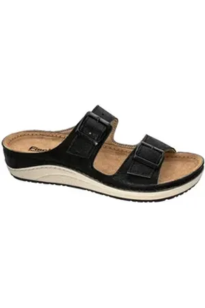 Fischer Markenschuh Ina Pantolette aus Nappalino (Lederimitat), mit Synthetik-Futter, gepolstertes Fußbett schwarz 41 EU