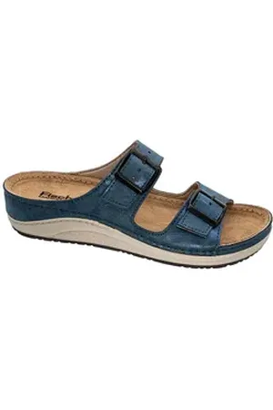 Fischer Markenschuh Ina Pantolette aus Nappalino (Lederimitat), mit Synthetik-Futter, gepolstertes Fußbett blau 41 EU
