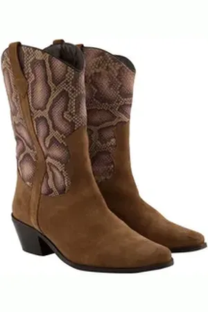 Ulla Popken Leder-Western-Stiefeletten Veloursleder Weite H Stiefel beige|lila 38 EU