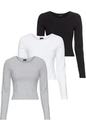 Laura Scott Langarmshirt cropped (3-er Pack) in modischer Kurzform, Jersey schwarz 44/46
