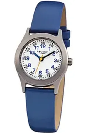 Regent Quarzuhr Kinder-Armbanduhr blau Analog F-947, (Analoguhr), Kinder Armbanduhr rund, klein (ca. 26mm), Lederarmband blau
