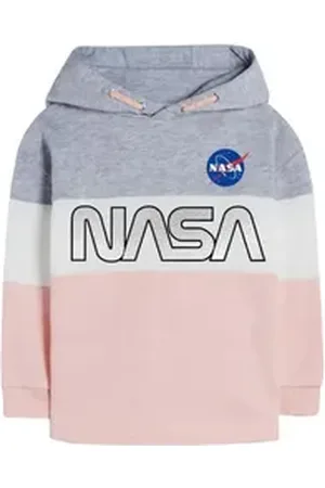 Nasa Kapuzensweatshirt Mädchen-Sweatshirt mit silbernem -Schriftzug, Grau-Weiß-Rosa bunt 134/140