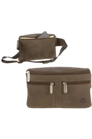 Bear Design Bauchtasche Dark-Nature Leder, flache Hüfttasche 25x14cm, für Damen und Herren, antik braunes Leder braun