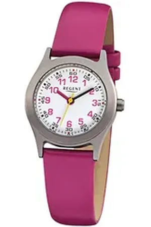 Regent Quarzuhr Kinder-Armbanduhr pink Analog F-946, (Analoguhr), Kinder Armbanduhr rund, klein (ca. 26mm), Lederarmband lila