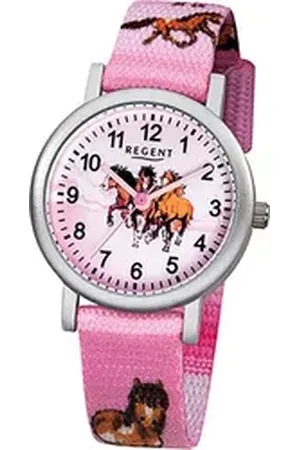 Regent Quarzuhr Textil Kinder Uhr F-729 Quarzuhr, (Analoguhr), Kinderuhr Textilarmband rosa, rundes Gehäuse, klein (ca. 29mm) rosa