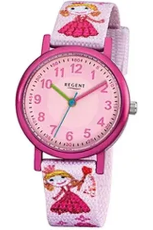 Regent Quarzuhr Kinder-Armbanduhr rosa Analog F-949, (Analoguhr), Kinder Armbanduhr rund, klein (ca. 29mm), Textilarmband rosa