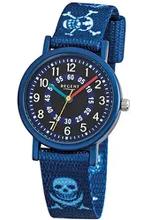 Regent Quarzuhr Kinder-Armbanduhr blau Analog F-951, (Analoguhr), Kinder Armbanduhr rund, klein (ca. 29mm), Textilarmband blau