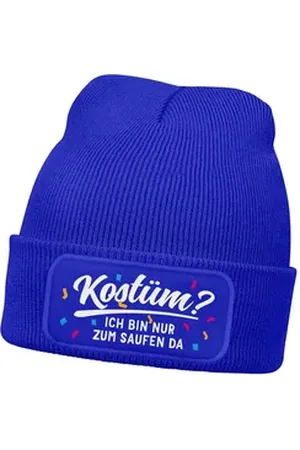 MoonWorks Strickmütze Herren Beanie Patch Strickmütze mit Spruch Aufdruck Fasching Karneval blau