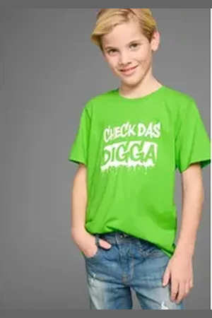 Kidsworld T-Shirt Sprücheshirt: CHECK DAS DIGGA Kurzarm, Basic-Passform, bedruckt, Rundhalsausschnitt grün 140/146