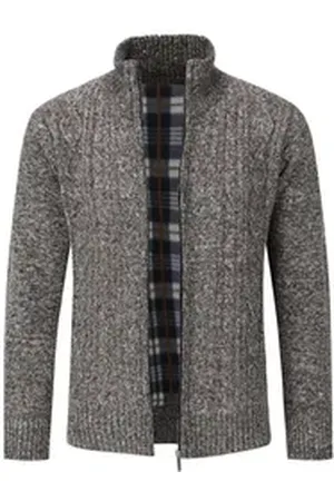 Allthemen Cardigan mit Stehkragen Herren warme Strickjacke braun XL
