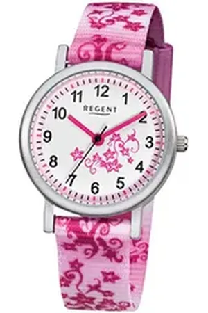 Regent Quarzuhr Kinder-Armbanduhr rosa pink weiß, (Analoguhr), Kinder Armbanduhr rund, klein (ca. 29mm), Textilarmband rosa