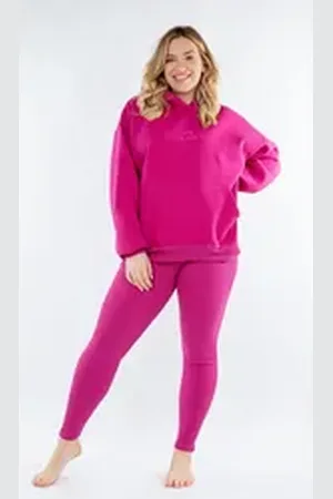 DKaren Freizeitanzug Hausanzug Jogginganzug Leggings Gerippt und Fleece Kapuzenpullover (Set, 2-tlg., Kapuzenpullover + Leggings), Großer Kapuze Baumwolle rosa XXL-44