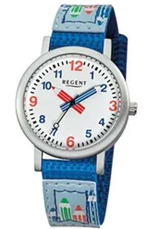Regent Quarzuhr Kinder-Armbanduhr blau Analog F-731, (Analoguhr), Kinder Armbanduhr rund, klein (ca. 29mm), Textilarmband blau