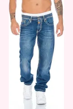 Cipo & Baxx Regular-fit-Jeans Herren Jeans mit modischen Nähten Stylische Kontrastnähte und kleine Abriebstellen in der Waschung blau 30
