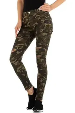 Ital-Design Skinny-fit-Jeans Damen Freizeit (76246899) Destroyed-Look Camouflage Skinny Jeans in Camouflage braun 26