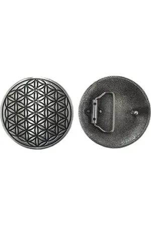 Saraswati Gürtelschnalle "Blume des Lebens" Zink-Legierung silberfarben, 8cm Gurtstecker