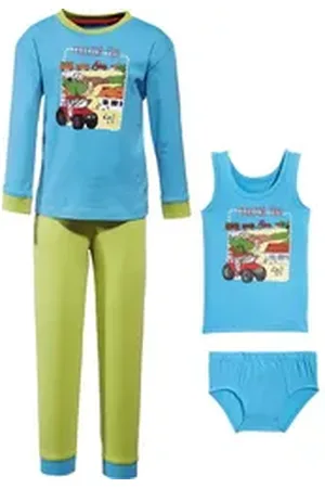 Erwin Müller Pyjama Jungen-Wäsche-Set 4-tlg. (4 tlg) Single-Jersey gemustert blau|grün 122/128