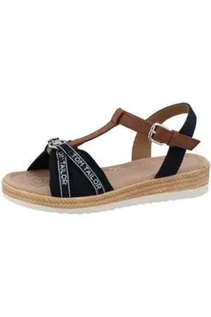 TOM TAILOR Riemchensandale, Plateau, Sandalette, Sommerschuh mit T-Spange blau|braun 33 EU