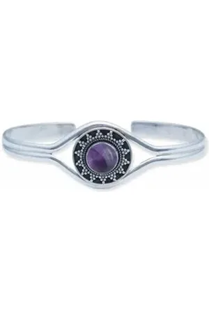 mantraroma Silberarmband SARY aus 925 Silber mit Amethyst (Armschmuck im Schmuckbeutel), 925 Sterling Silber Armschmuck für Damen lila