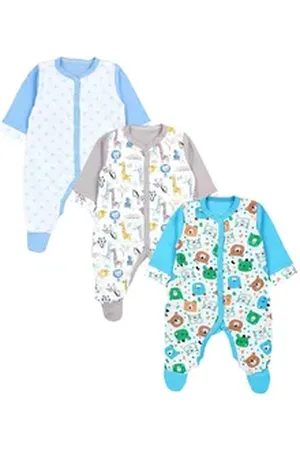 TupTam Strampler Baby Jungen Schlafstrampler mit Fuß 3er Pack beige|blau 98