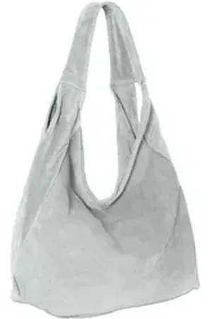 CASPAR Schultertasche Große Damen Ledertasche Hobo Bag - SIGNATURE LINE - Modell No.618, samtig weich, angenehmer Tragekomfort, 100% italienisches Veloursleder grau