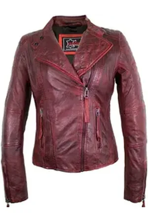 MDM Bikerjacke Damen Biker Lederjacke aus Lamm Nappa Leder Leichte Frauen Sommer Lederjacke schwarz S