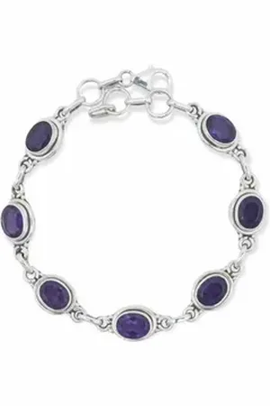 mantraroma Silberarmband SARALA oval aus 925 Silber mit Amethyst facettiert (Armschmuck im Schmuckbeutel), 925 Sterling Silber Armschmuck für Damen lila