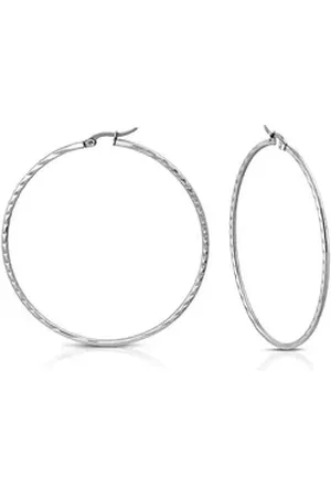Bungsa Creolen-Set Creolen gerillt 6,5cm Silber aus Edelstahl Damen (1 Paar (2 Stück), 2-tlg), Ohrschmuck Ohrringe silberfarben