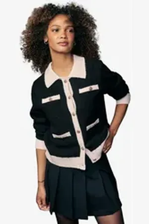 Next Strickjacke Elegante, gestrickte Co-ord-Jacke mit Randstreifen (1-tlg) schwarz XXL