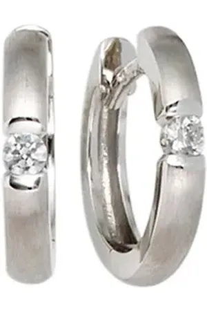 Jobo Paar Creolen Ohrringe mit Diamanten, 585 Weißgold silberfarben