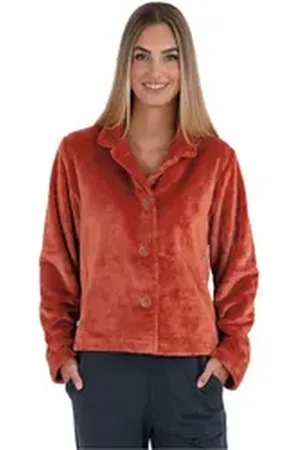 WeWo fashion Damenbademantel 6603, Kurzform, Kunstfaser, Stehkragen, Knöpfe, unübertroffen kuschelig orange 40 | 57 cm