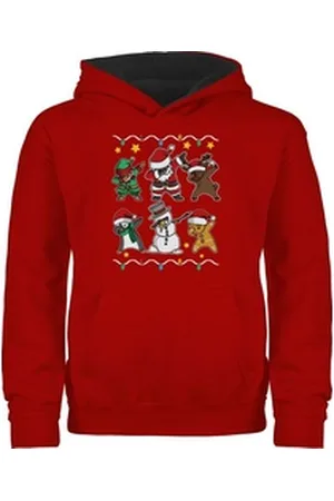 Shirtracer Hoodie Dabbing Weihnachtsfiguren I Schneemann I Weihnachtsmann I Rentier Weihnachten Kleidung Kinder rot|schwarz 140 (9/11 Jahre)