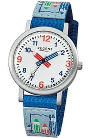 Regent Quarzuhr Textil Kinder Uhr Quarzuhr, (Analoguhr), Kinderuhr Textilarmband blau, rundes Gehäuse, klein (ca. 29mm) blau